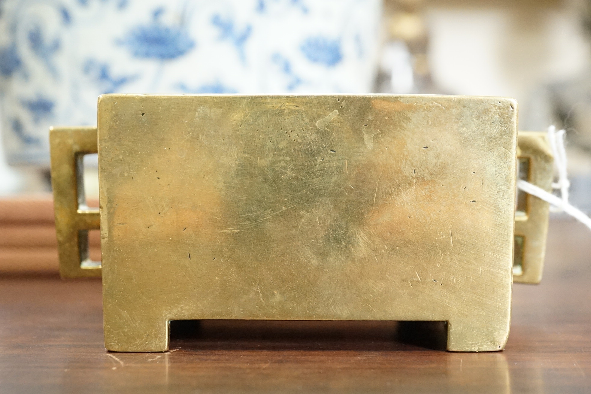 A Chinese bronze rectangular censer, fangding, Xuande mark, 18th century